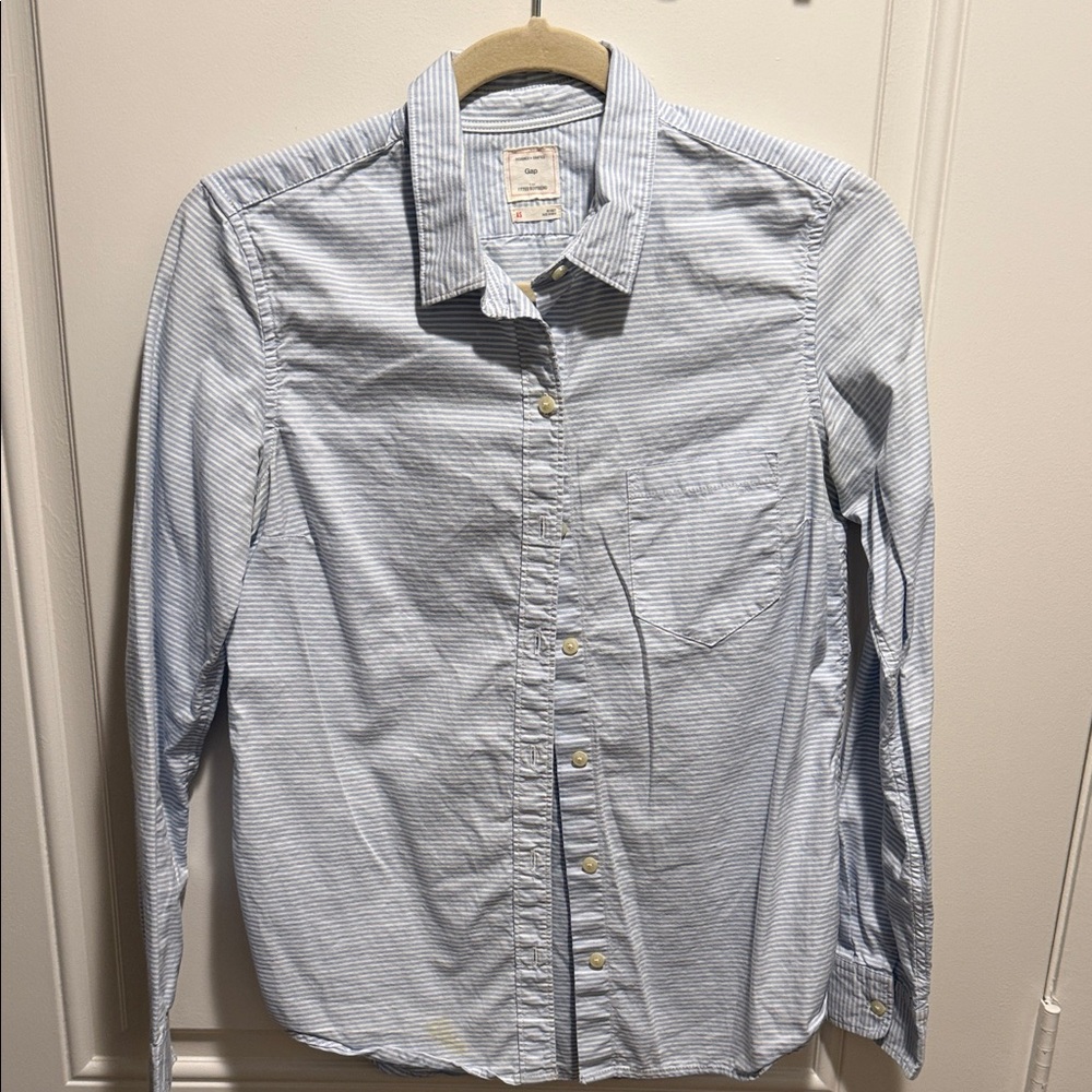 GAP Light Blue and White Striped Button-Down Shirt